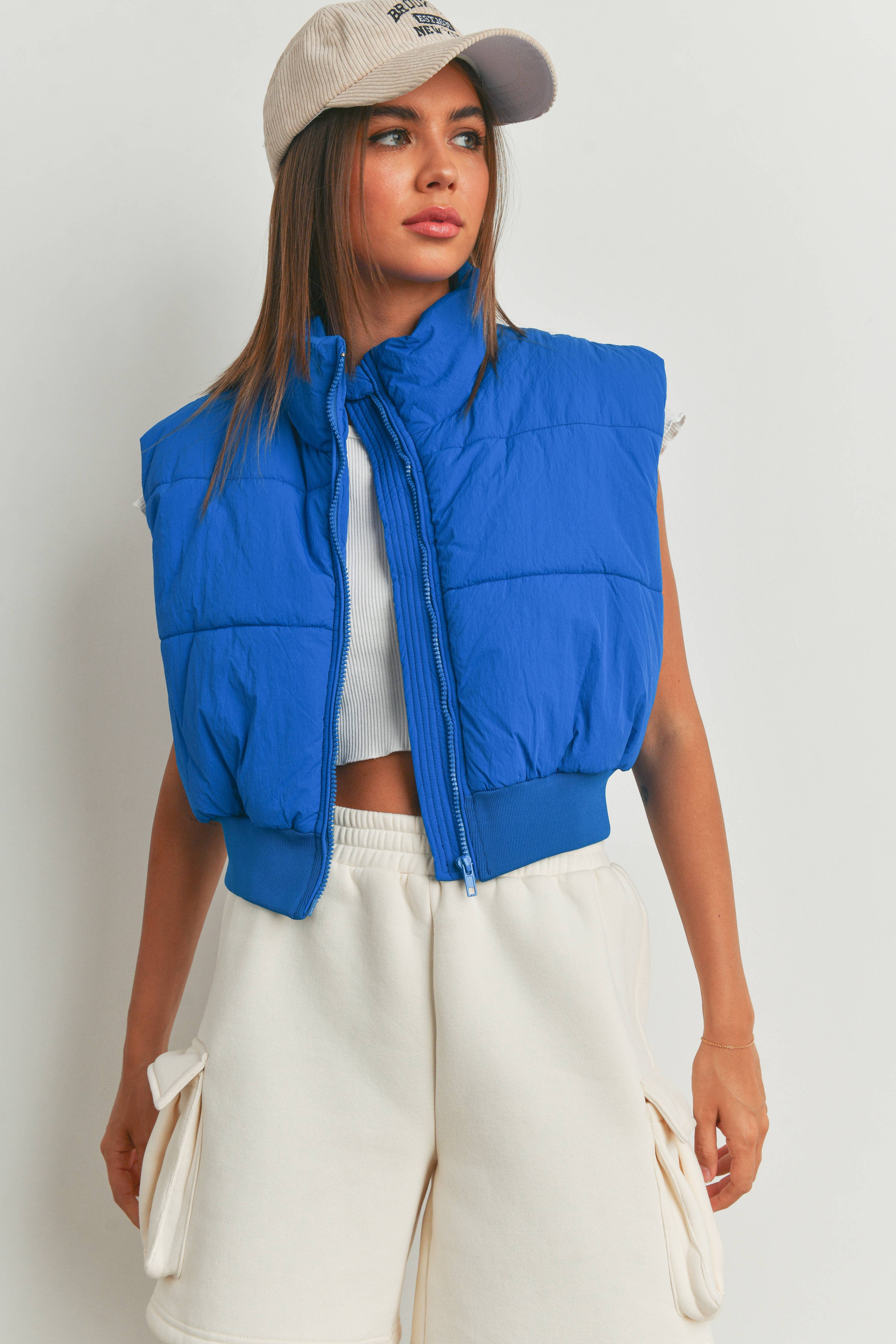 Royal Blue Crop Puffer Vest