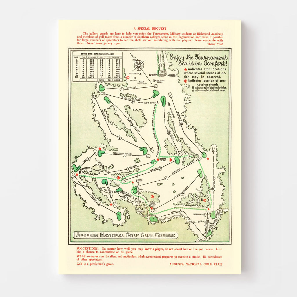Vintage Map of Augusta National Golf Course, 1954