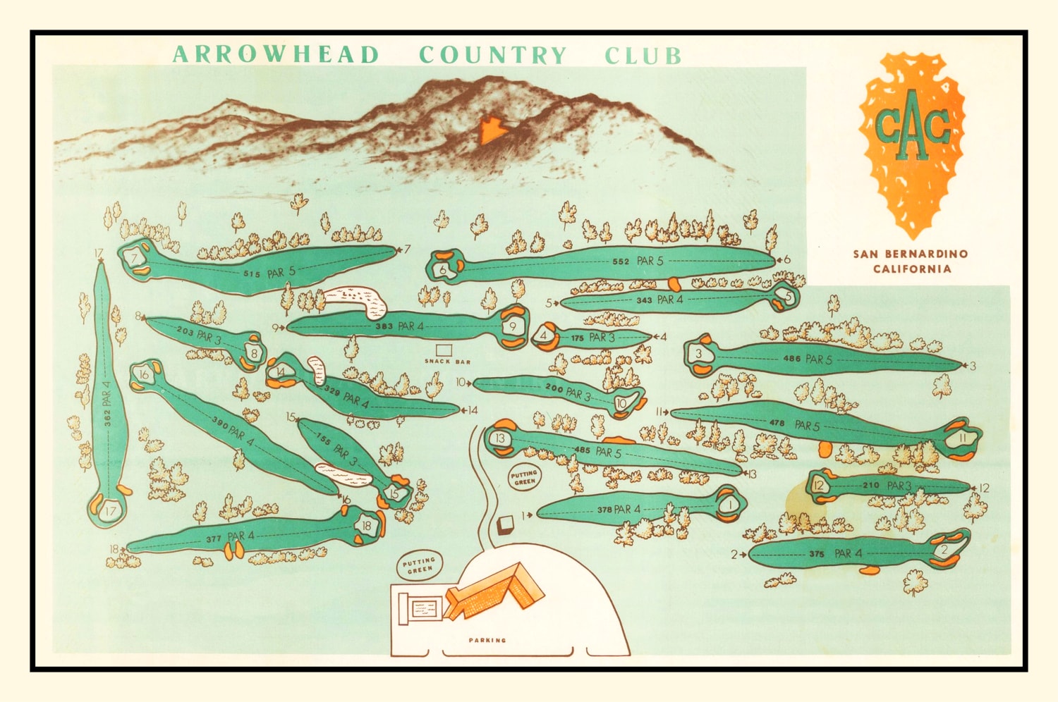 Vintage Map of Arrowhead Country Club, 1960