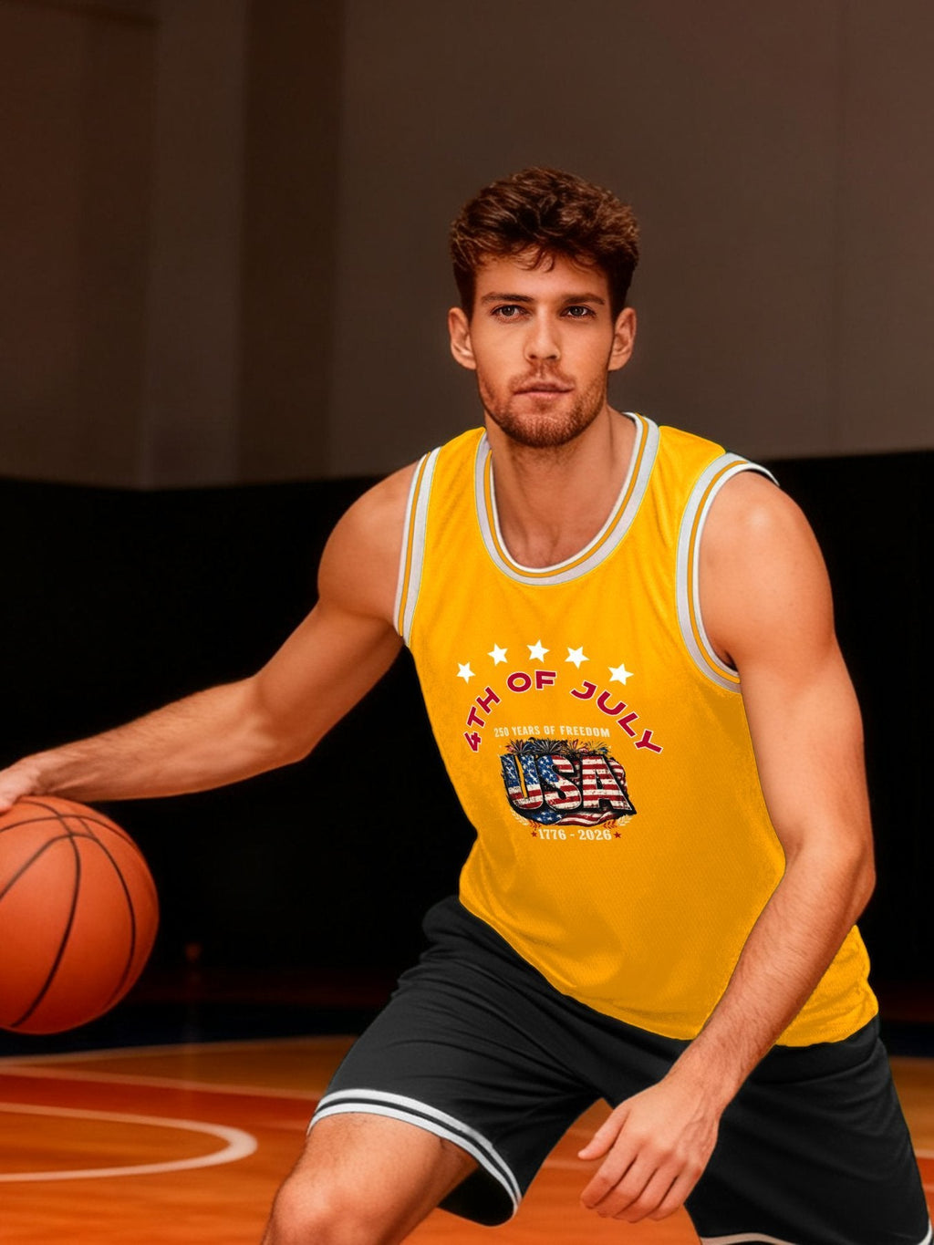 4th of July Adult Yellow Basketball Uniform| Ships From USA