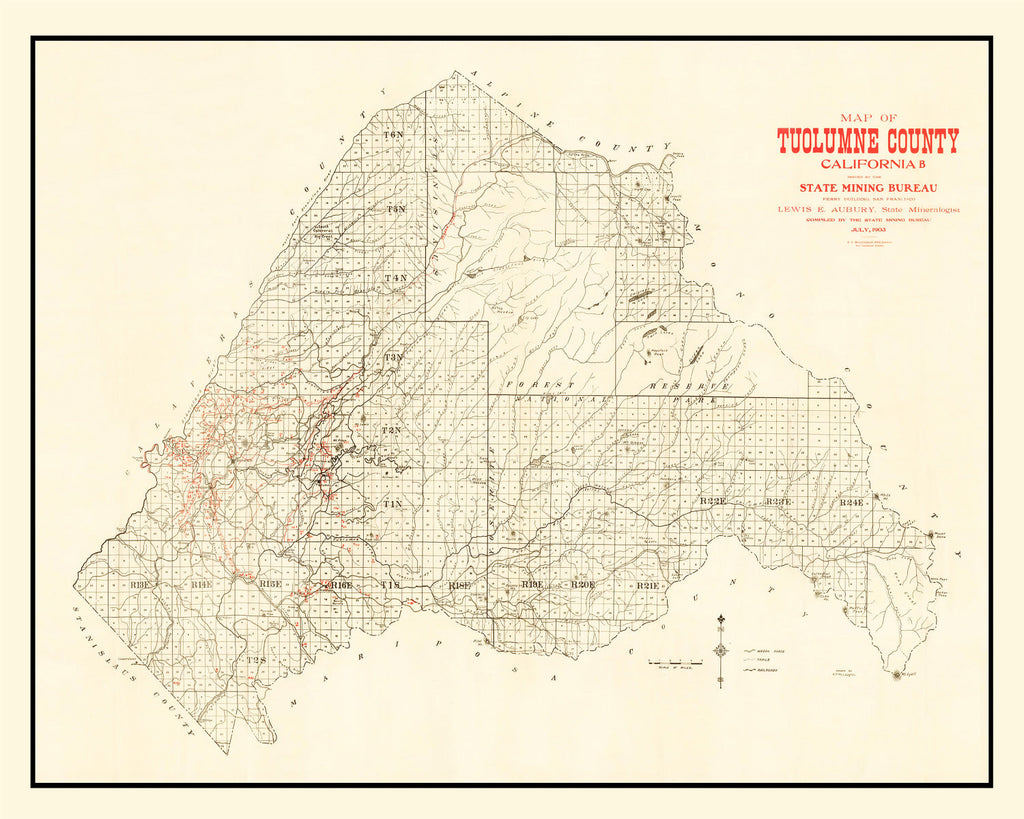 Vintage Map of Tuolomne County, California 1904