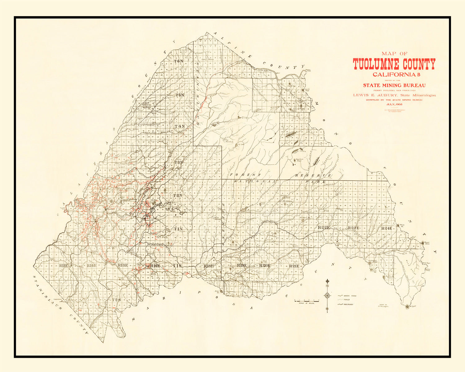 Vintage Map of Tuolomne County, California 1904