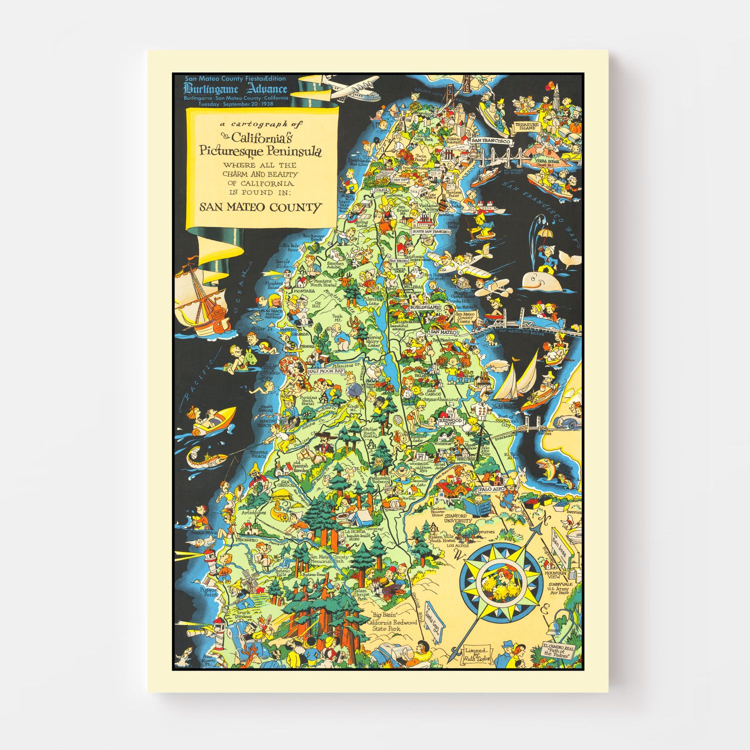 Vintage Map of San Francisco County, California 1930