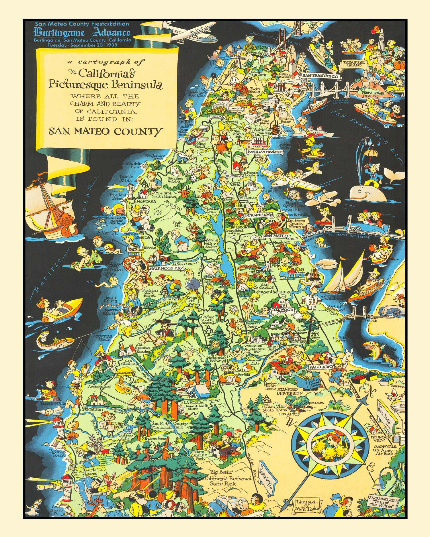 Vintage Map of San Francisco County, California 1930