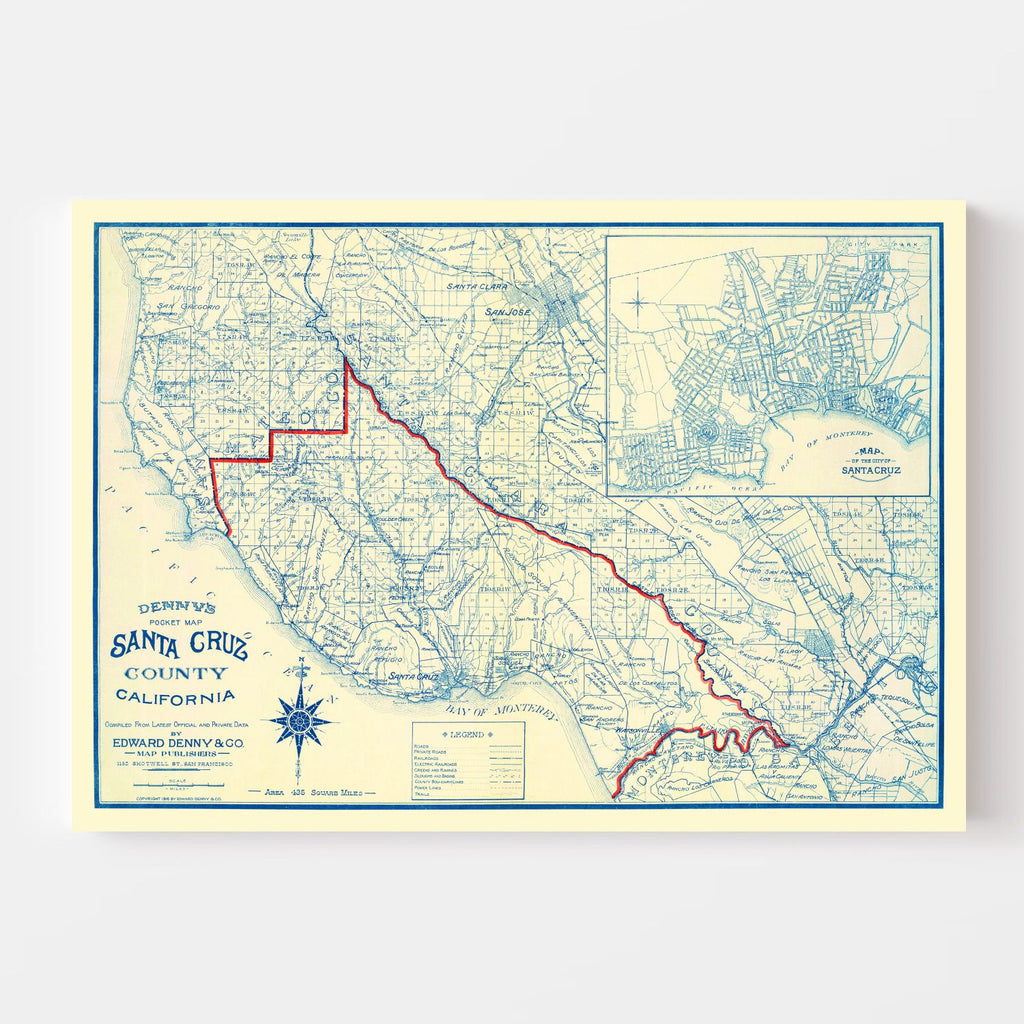 Vintage Map of Santa Cruz County, California 1916