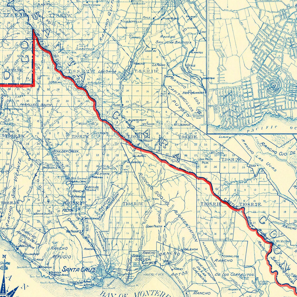 Vintage Map of Santa Cruz County, California 1916