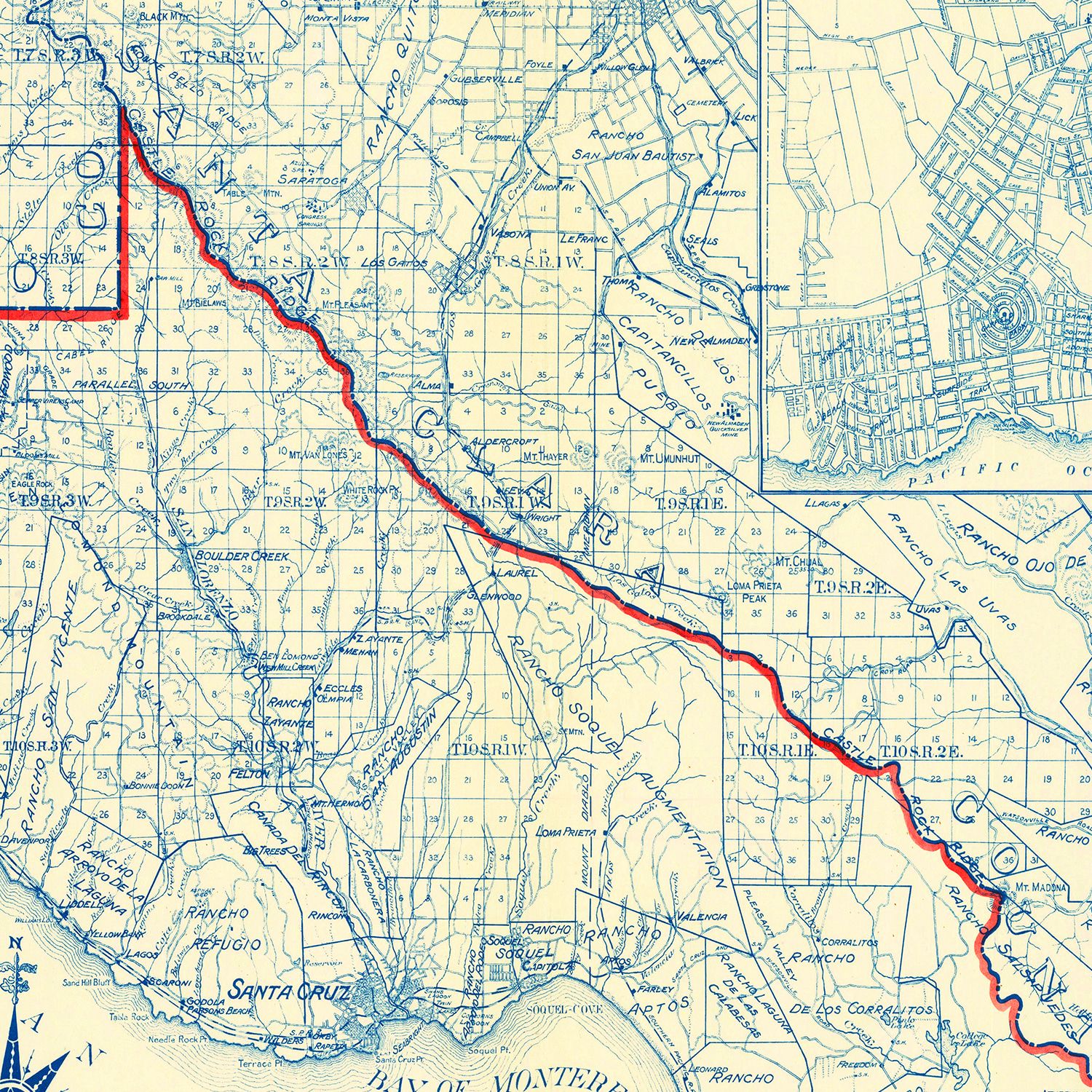 Vintage Map of Santa Cruz County, California 1916