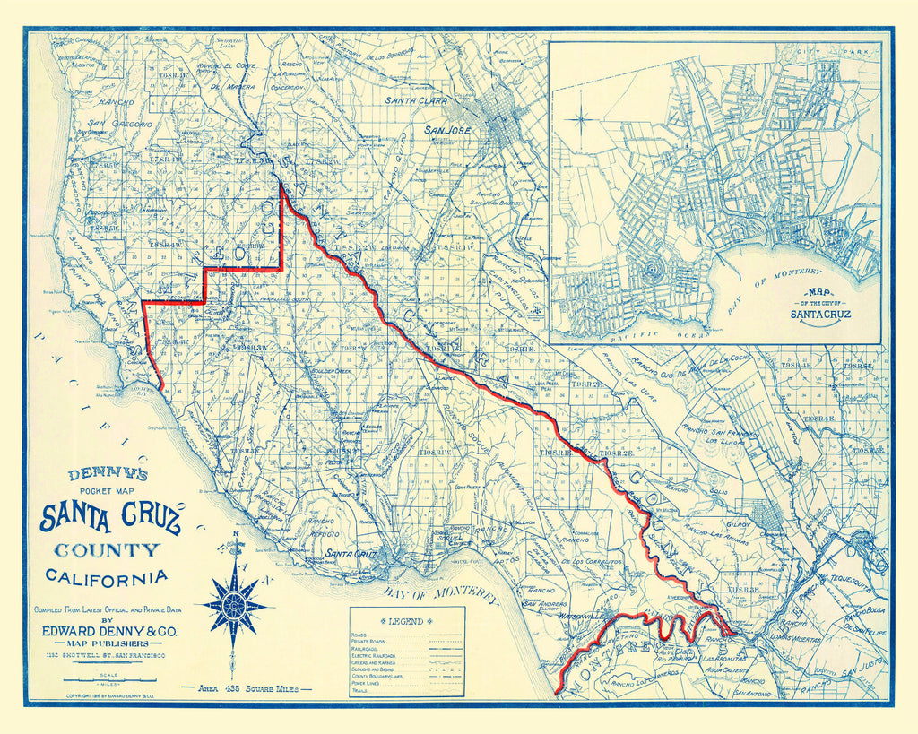 Vintage Map of Santa Cruz County, California 1916