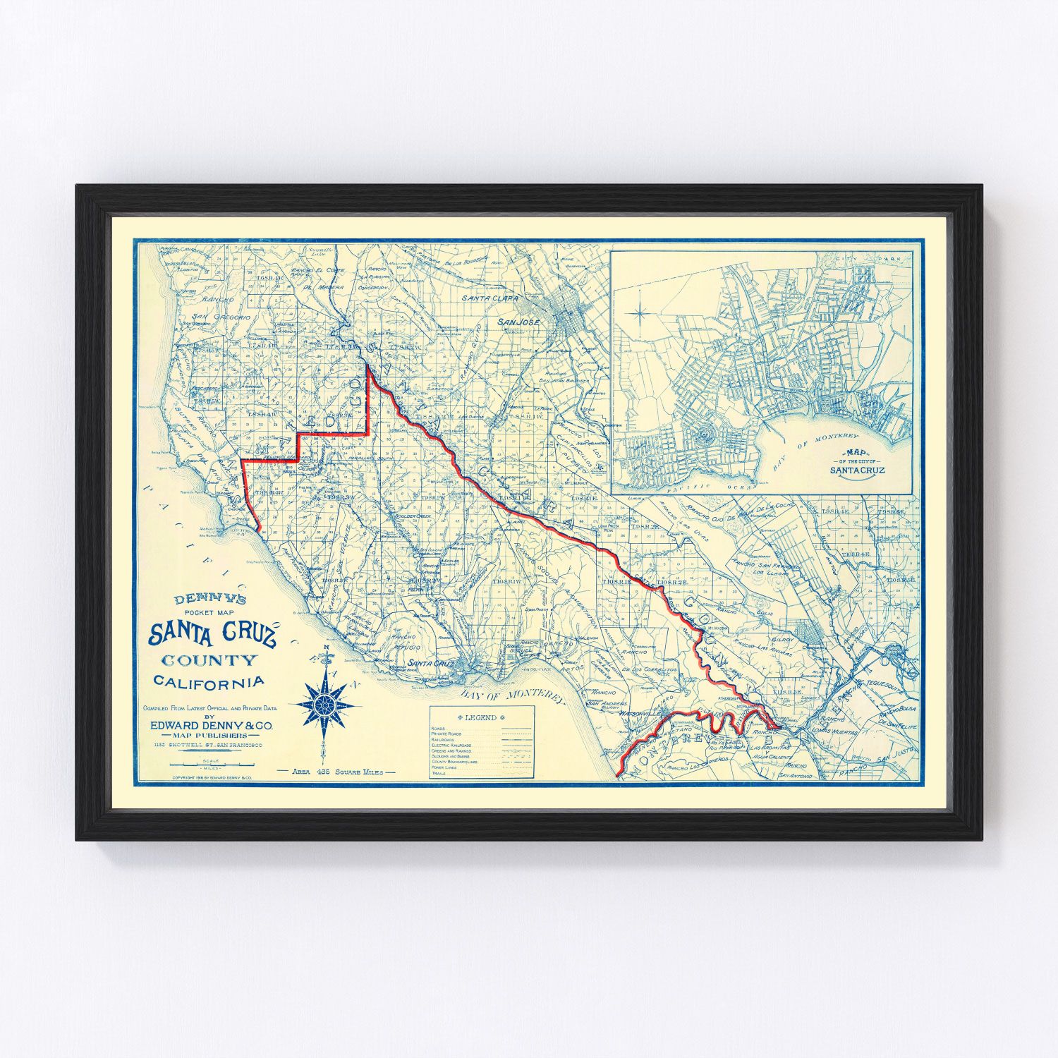 Vintage Map of Santa Cruz County, California 1916