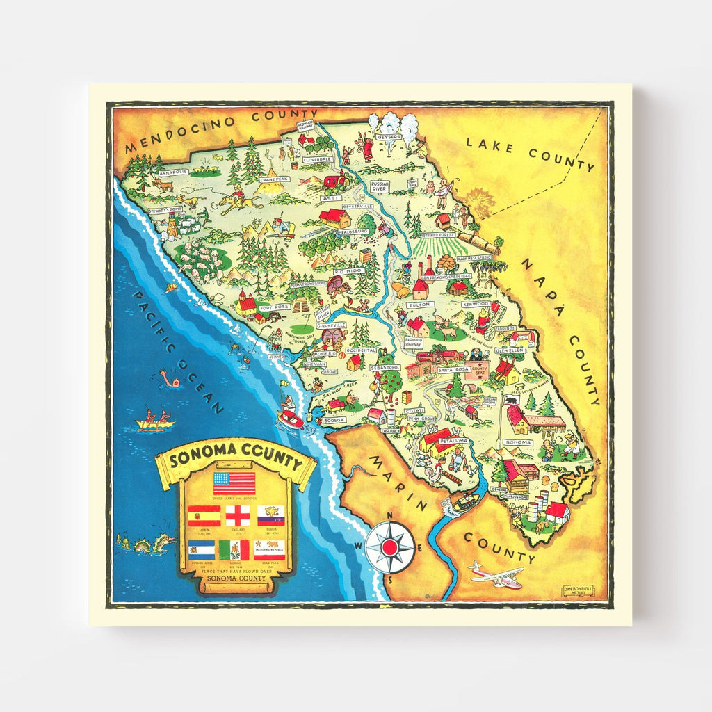 Vintage Map of Sonoma County, California 1945