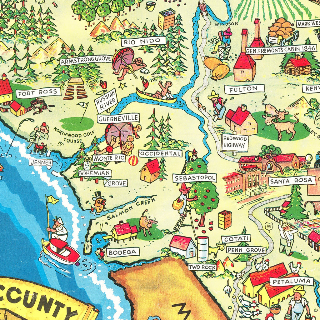 Vintage Map of Sonoma County, California 1945