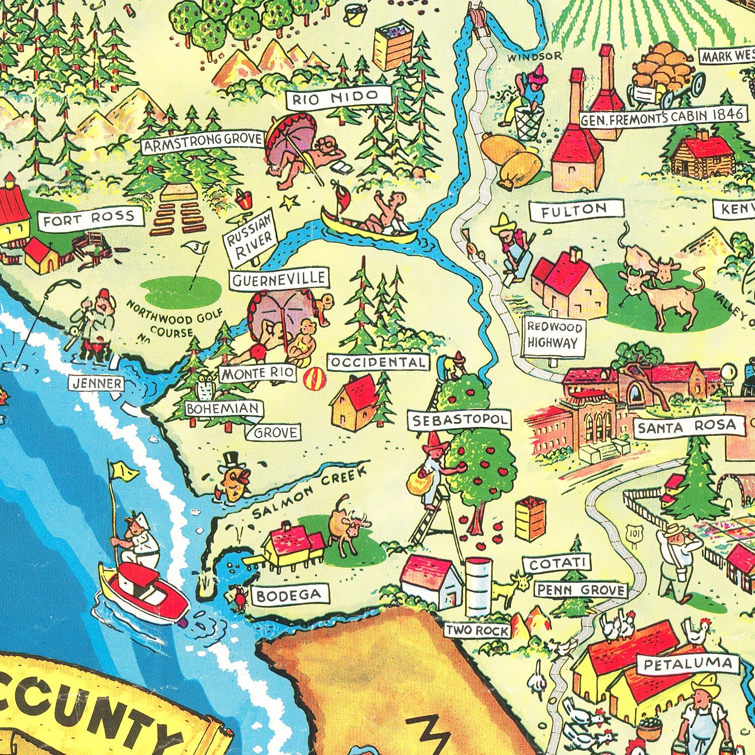 Vintage Map of Sonoma County, California 1945