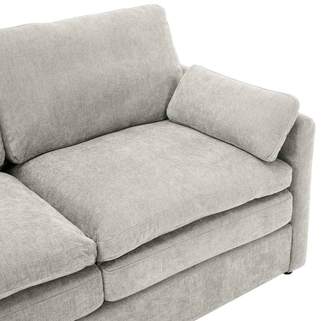 Cozy Upholstered Sofa Set with Double Cushion Design, Light Grey Chenille Fabric, Modern Living Room Couch