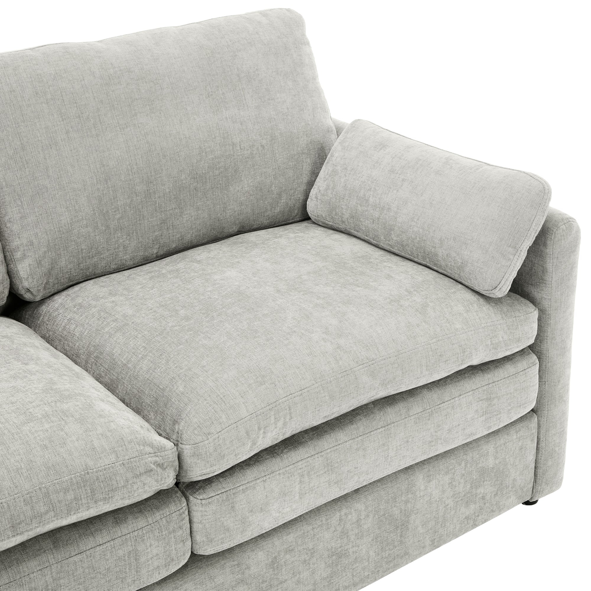 Cozy Upholstered Sofa Set with Double Cushion Design, Light Grey Chenille Fabric, Modern Living Room Couch