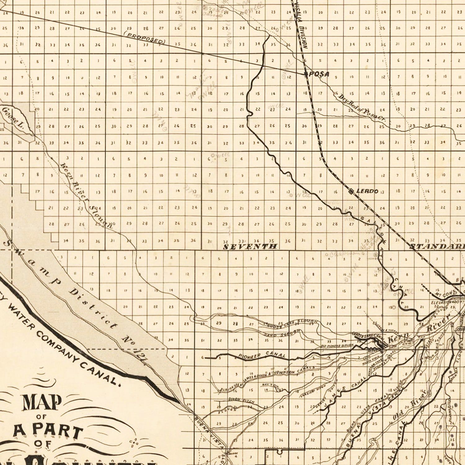 Vintage Map of Kern County, California 1877
