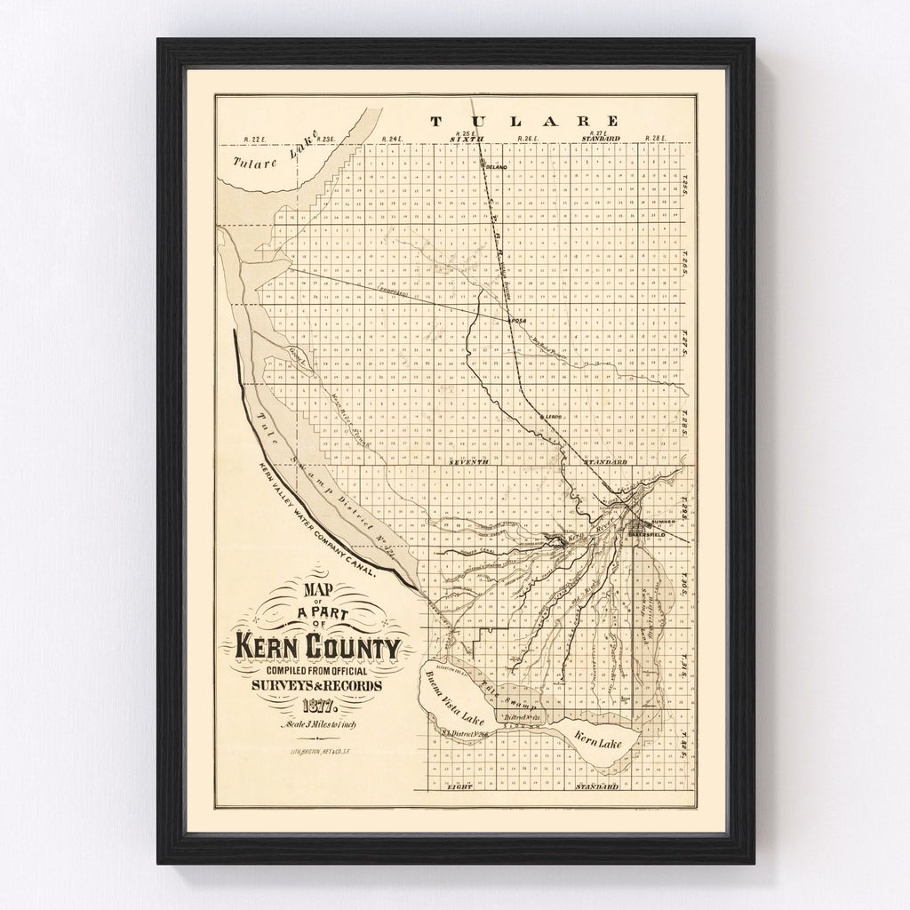 Vintage Map of Kern County, California 1877