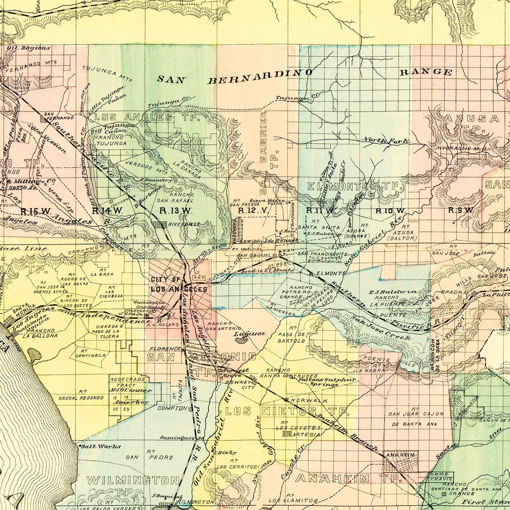 Vintage Map of Los Angeles County, California 1880