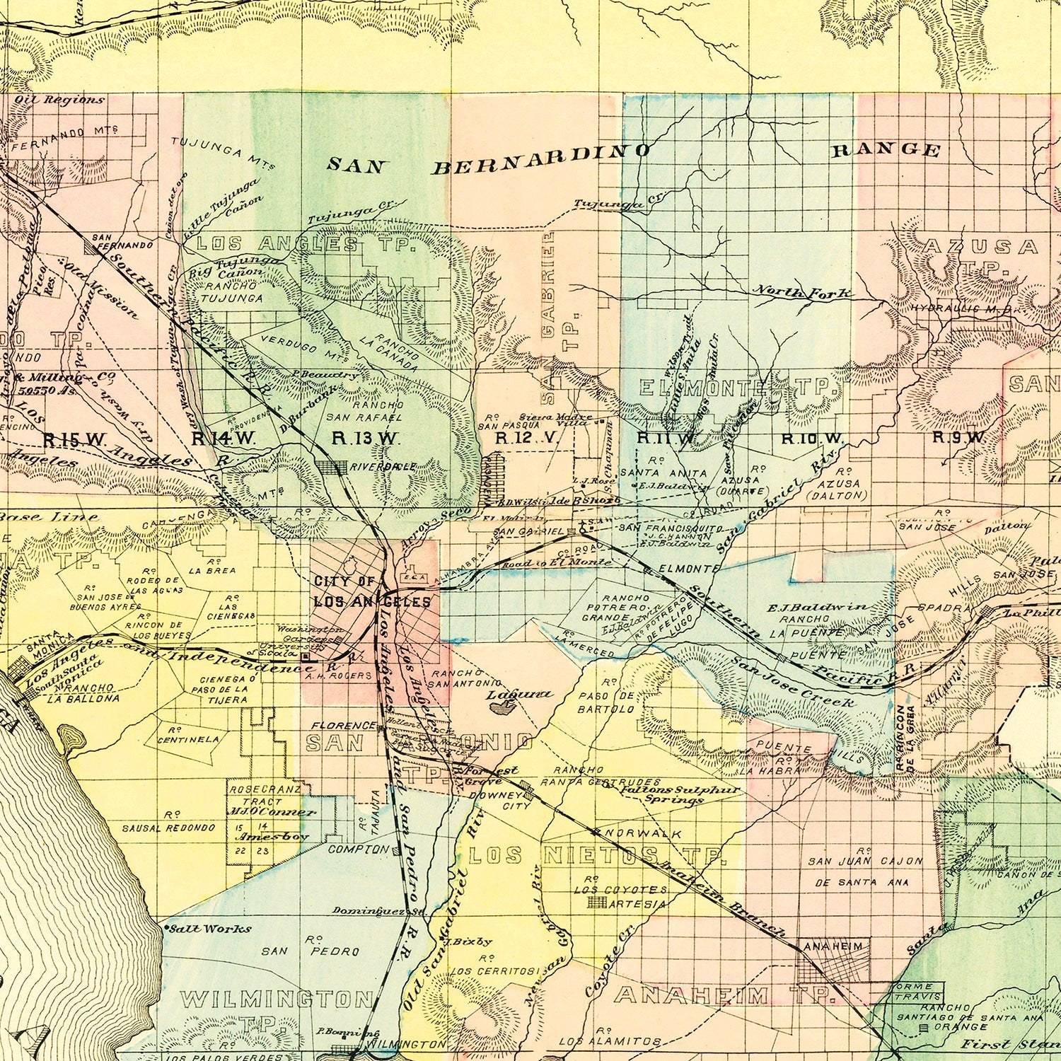 Vintage Map of Los Angeles County, California 1880