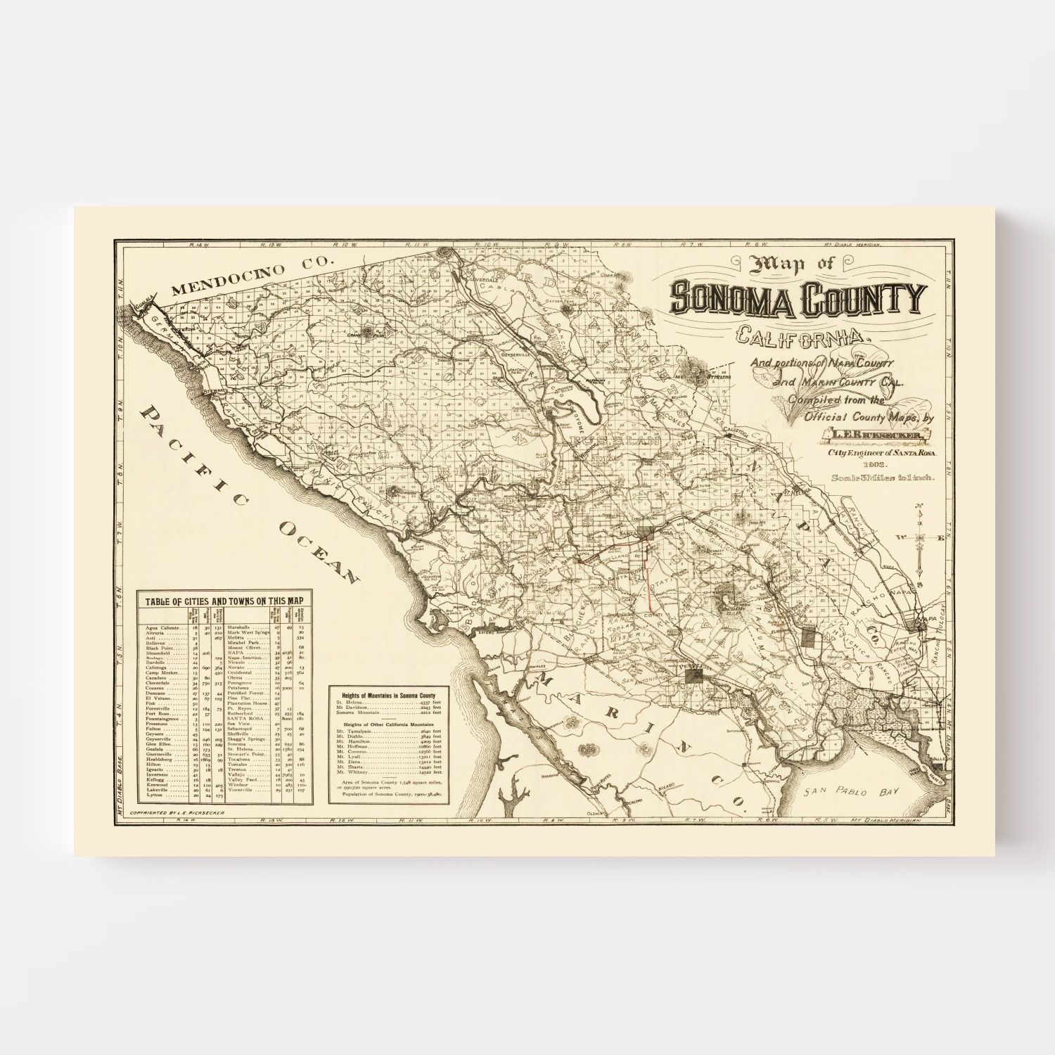 Vintage Map of Sonoma County, California 1902