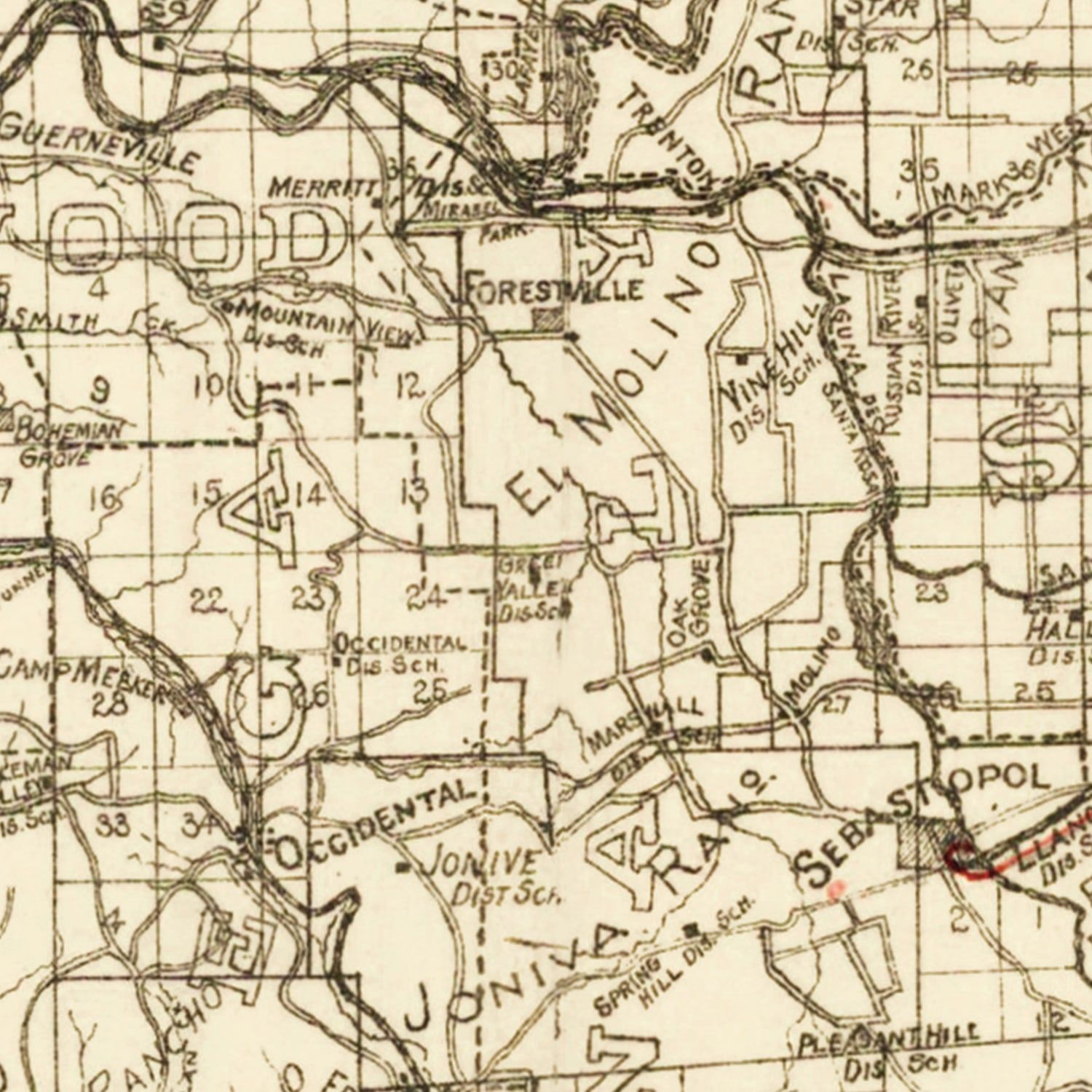 Vintage Map of Sonoma County, California 1902