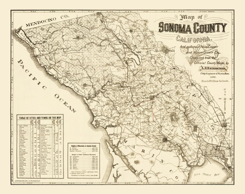 Vintage Map of Sonoma County, California 1902