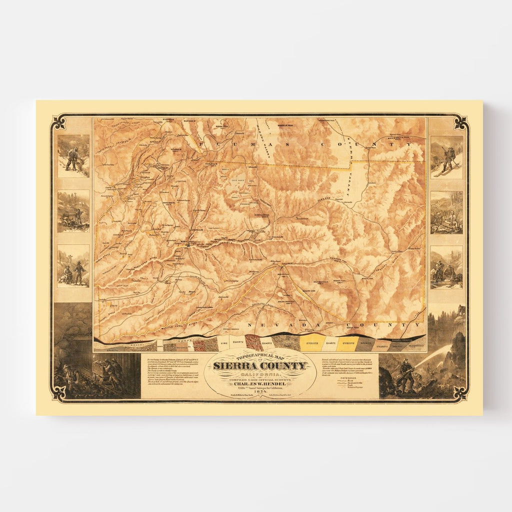 Vintage Map of Sierra County, California 1874