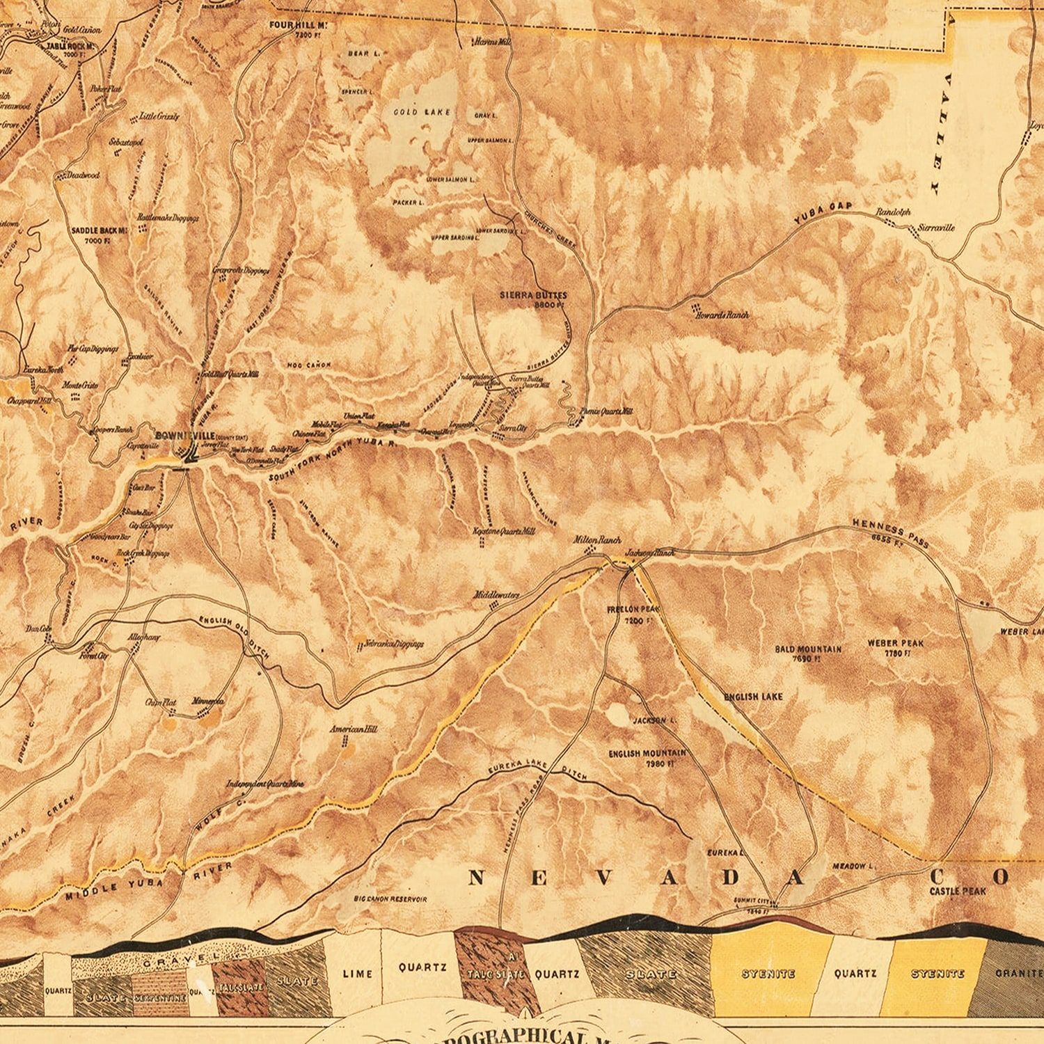Vintage Map of Sierra County, California 1874