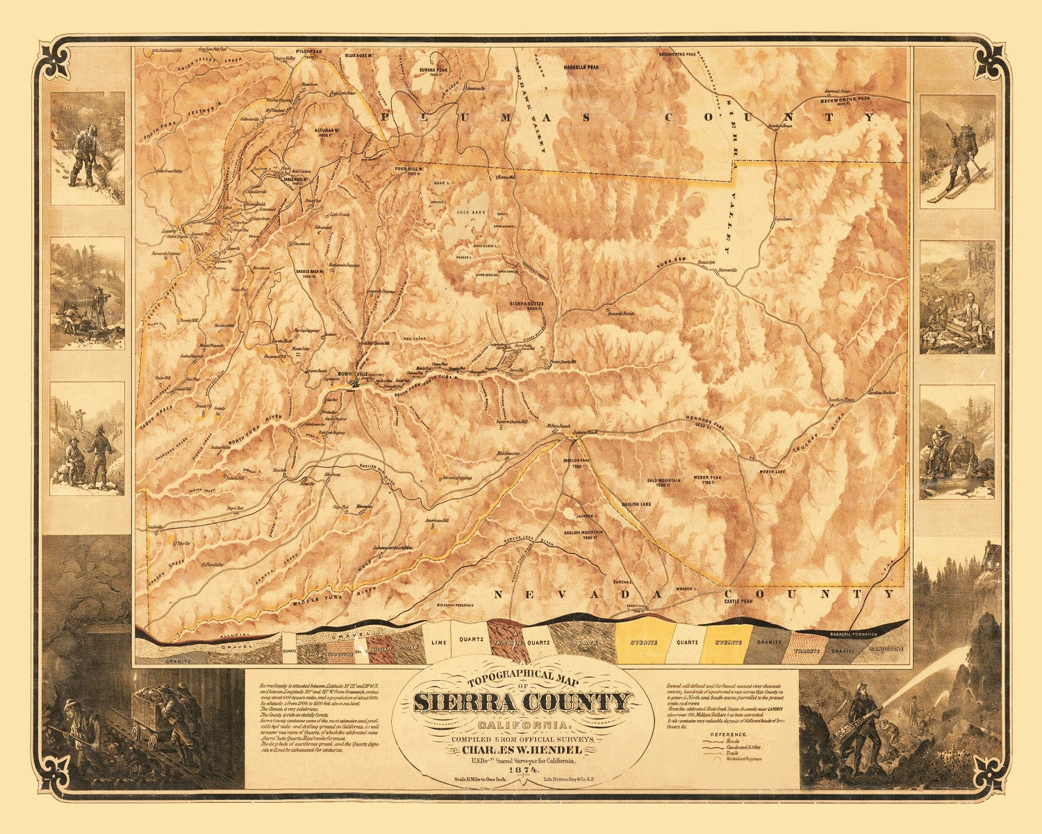 Vintage Map of Sierra County, California 1874