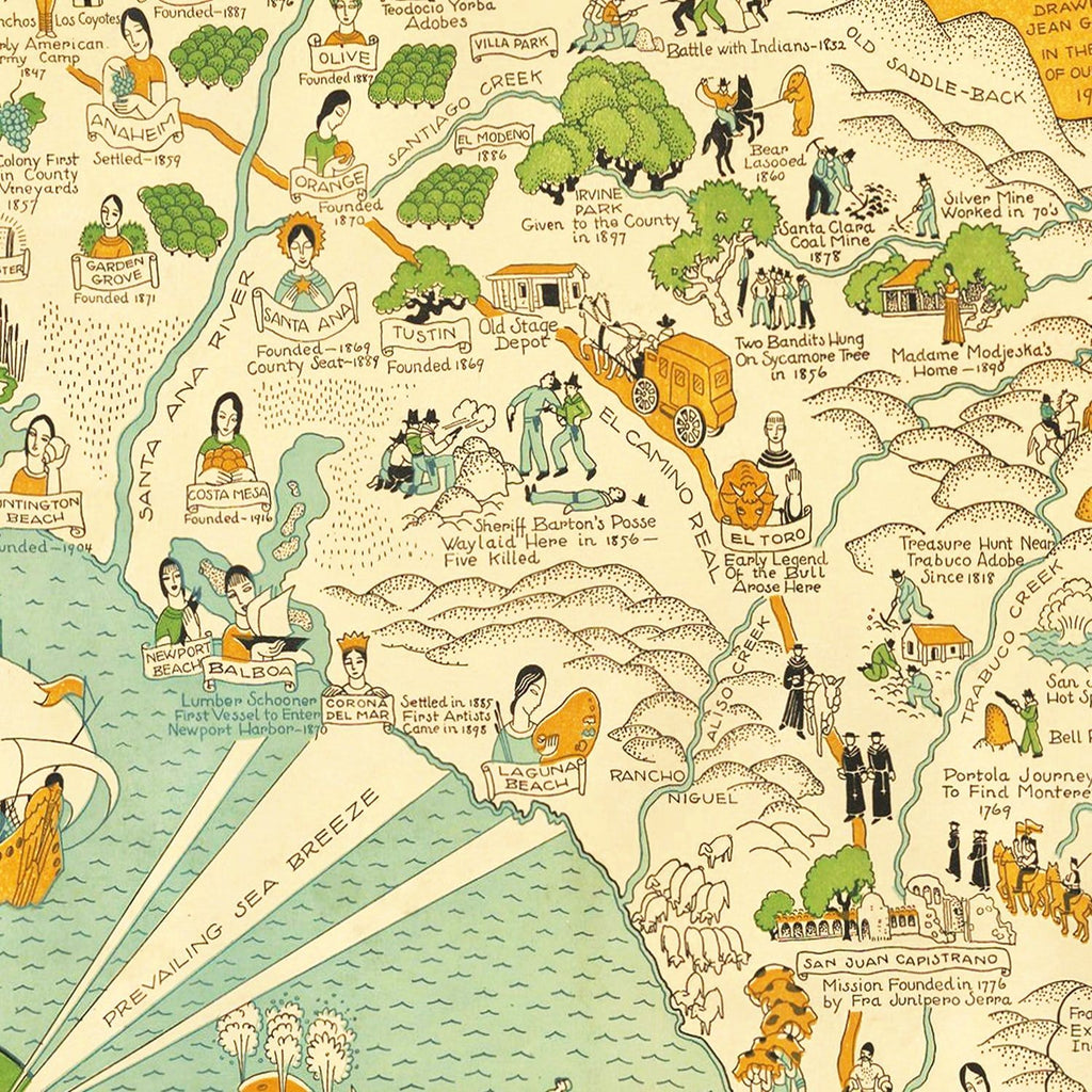 Vintage Map of Orange County, California 1929