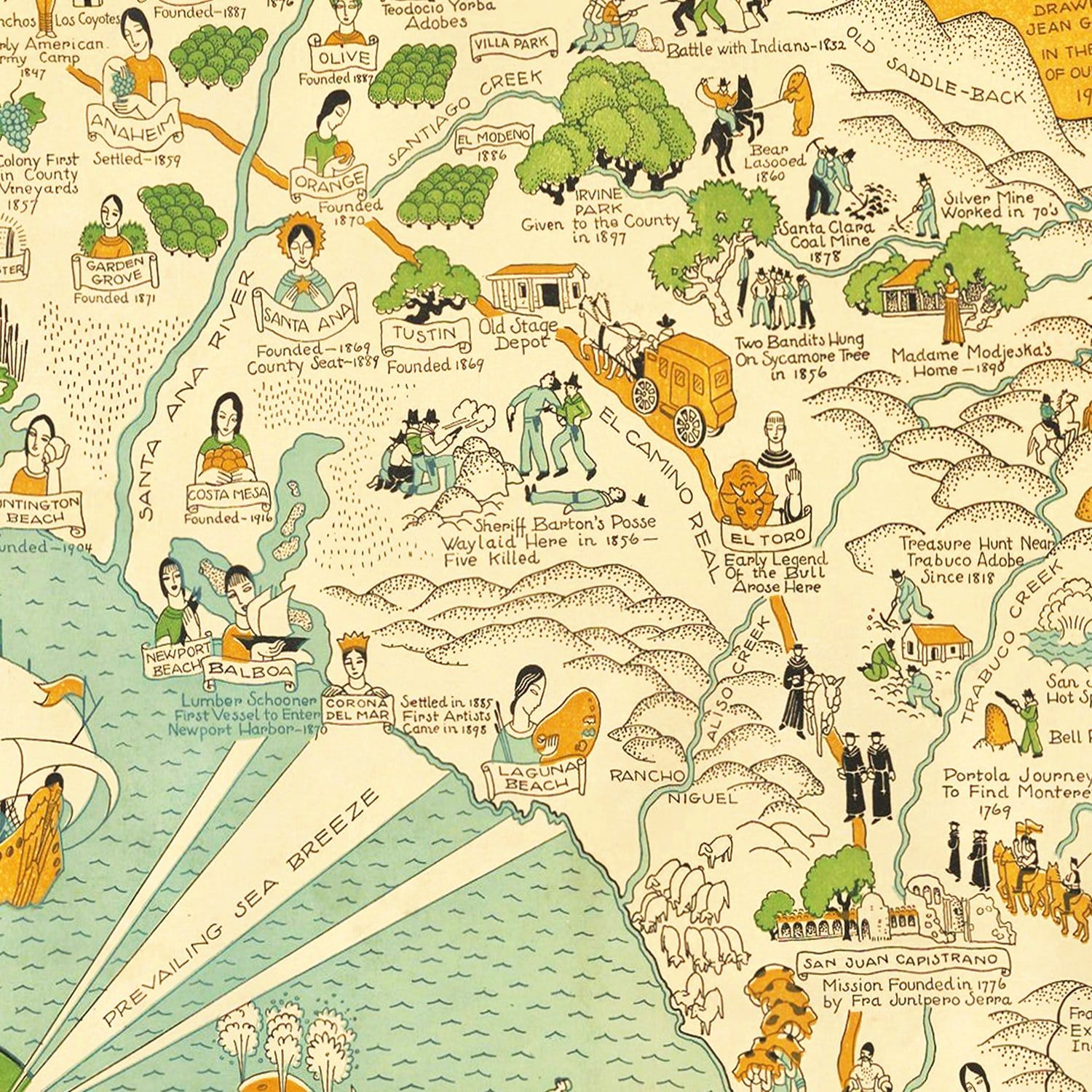 Vintage Map of Orange County, California 1929