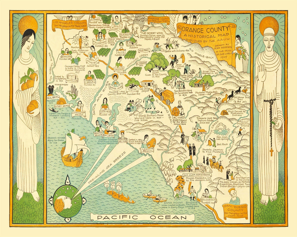 Vintage Map of Orange County, California 1929