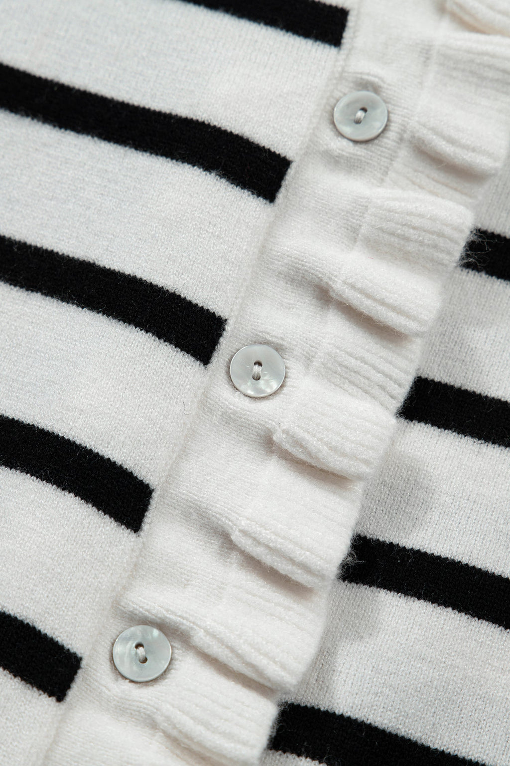 Stripe Ruffle Knit Short Sleeve Buttoned Cardigan