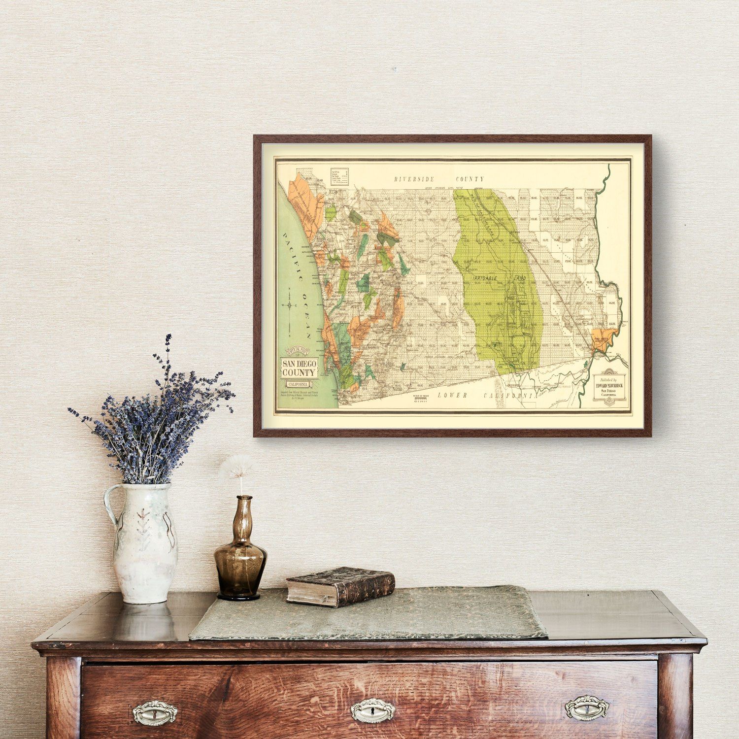 Vintage Map of San Diego County, California 1900