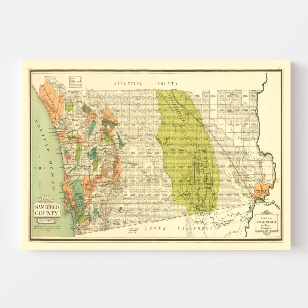 Vintage Map of San Diego County, California 1900
