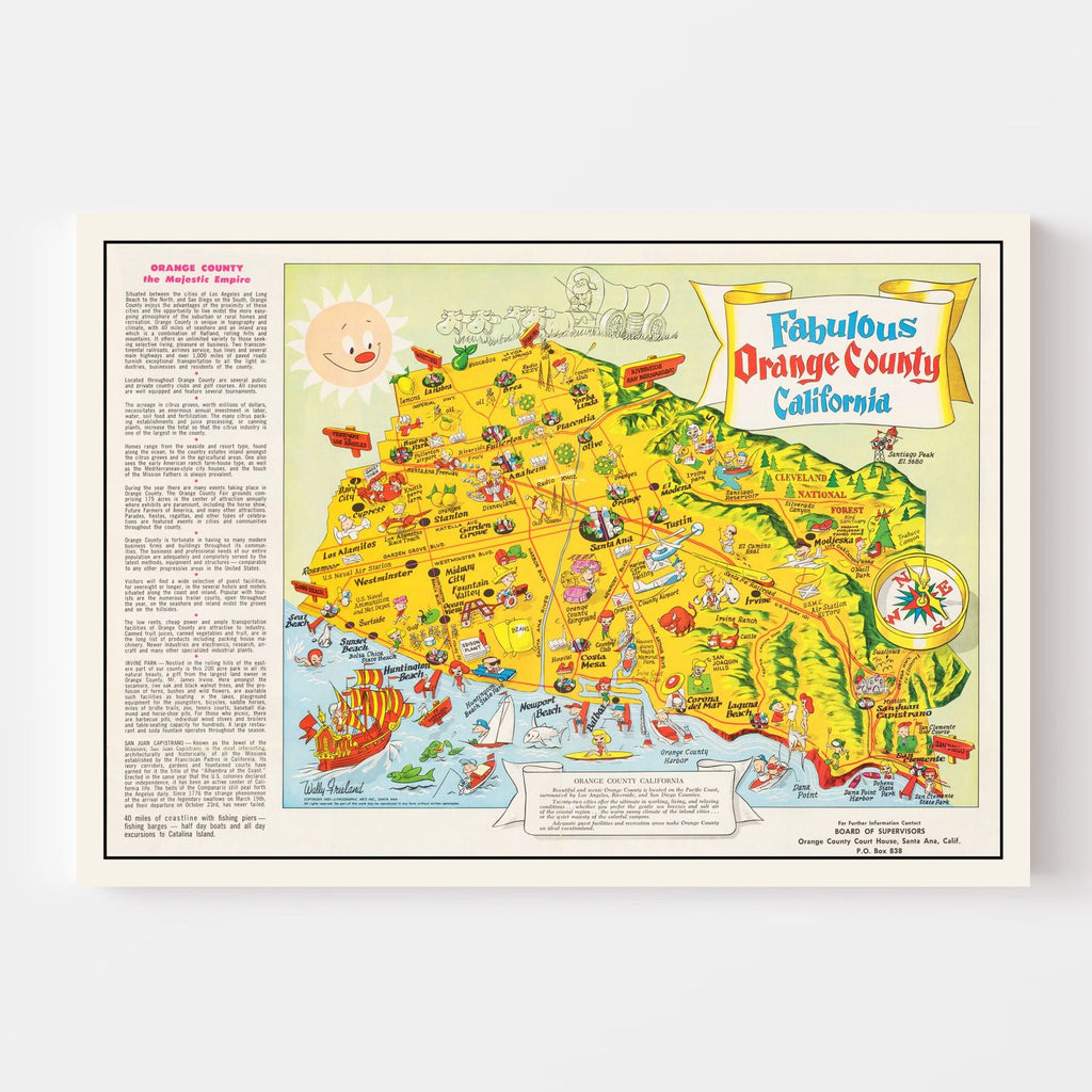 Vintage Map of Orange County, California 1957