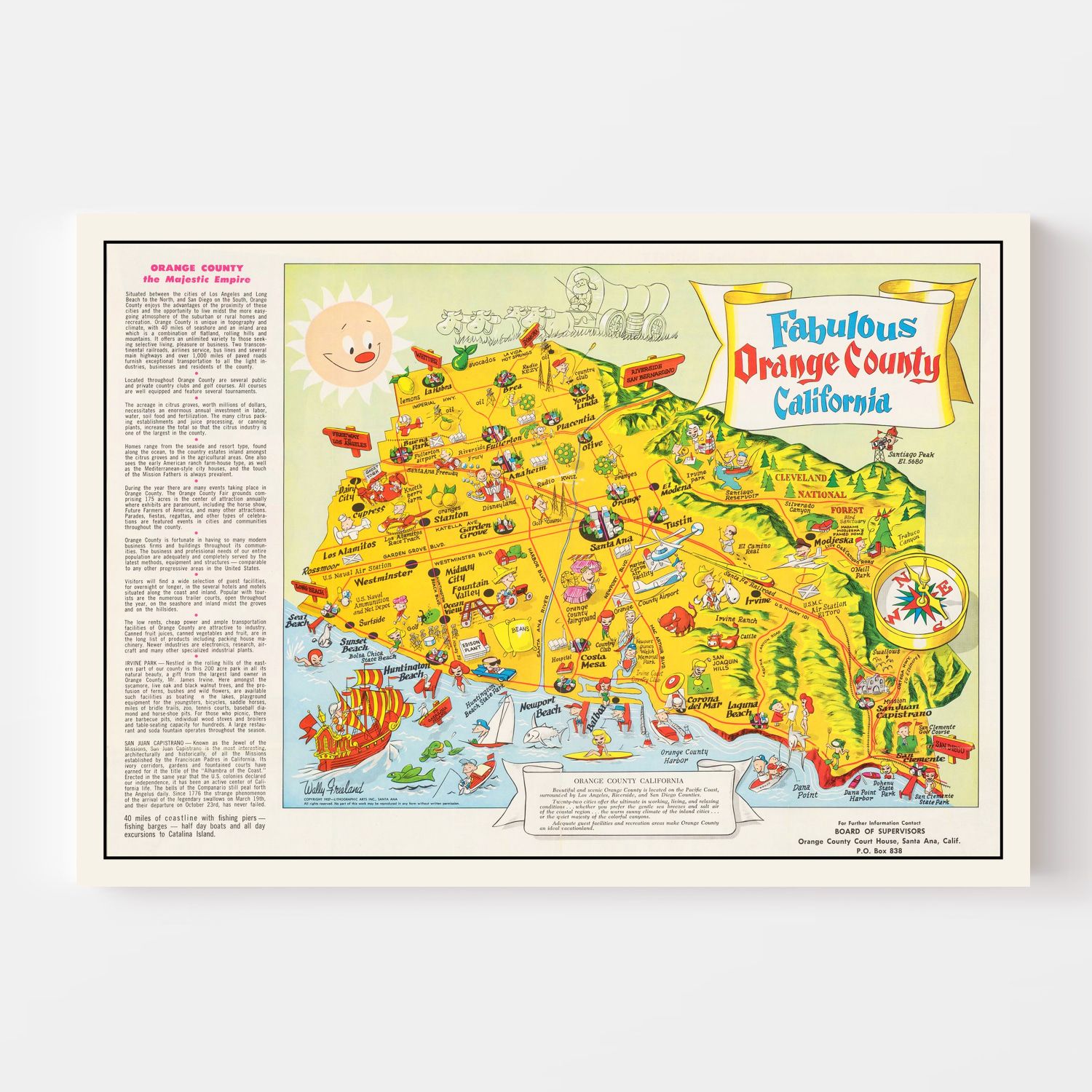 Vintage Map of Orange County, California 1957