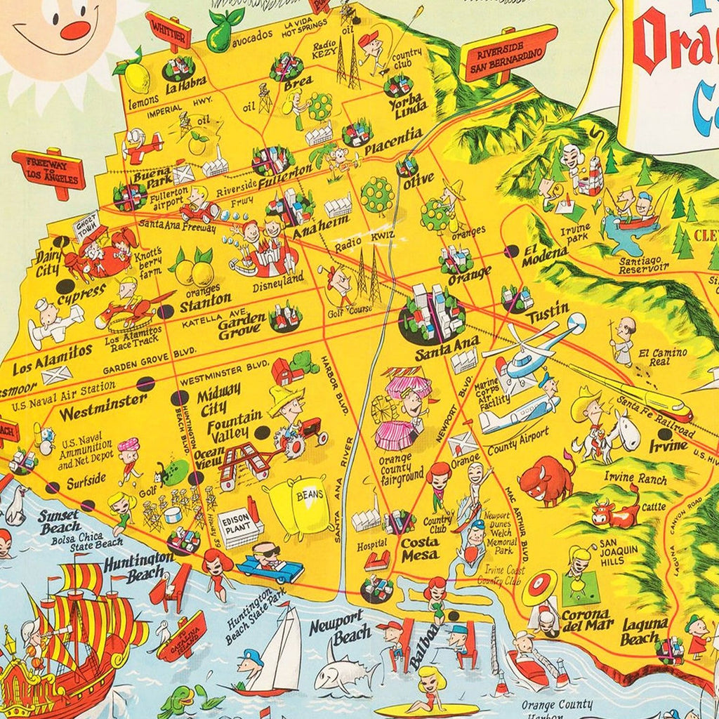 Vintage Map of Orange County, California 1957