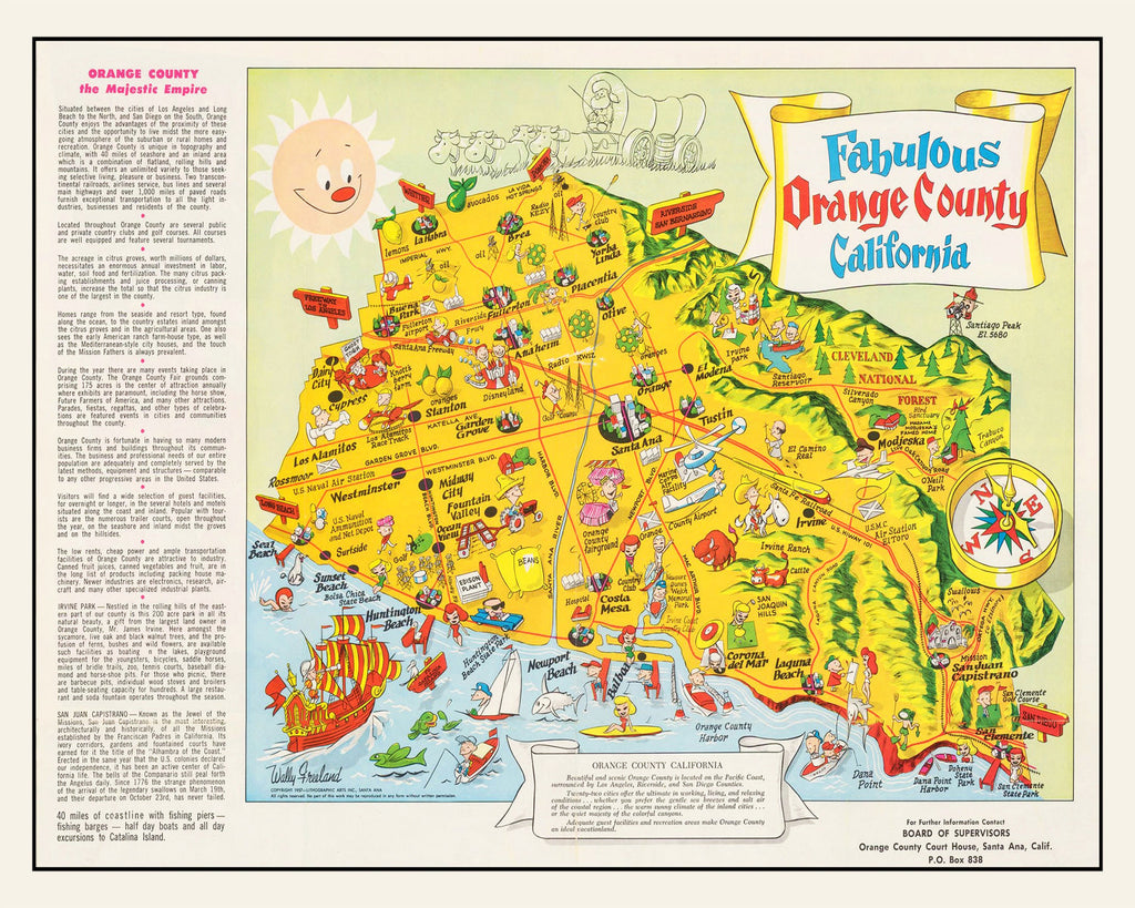 Vintage Map of Orange County, California 1957