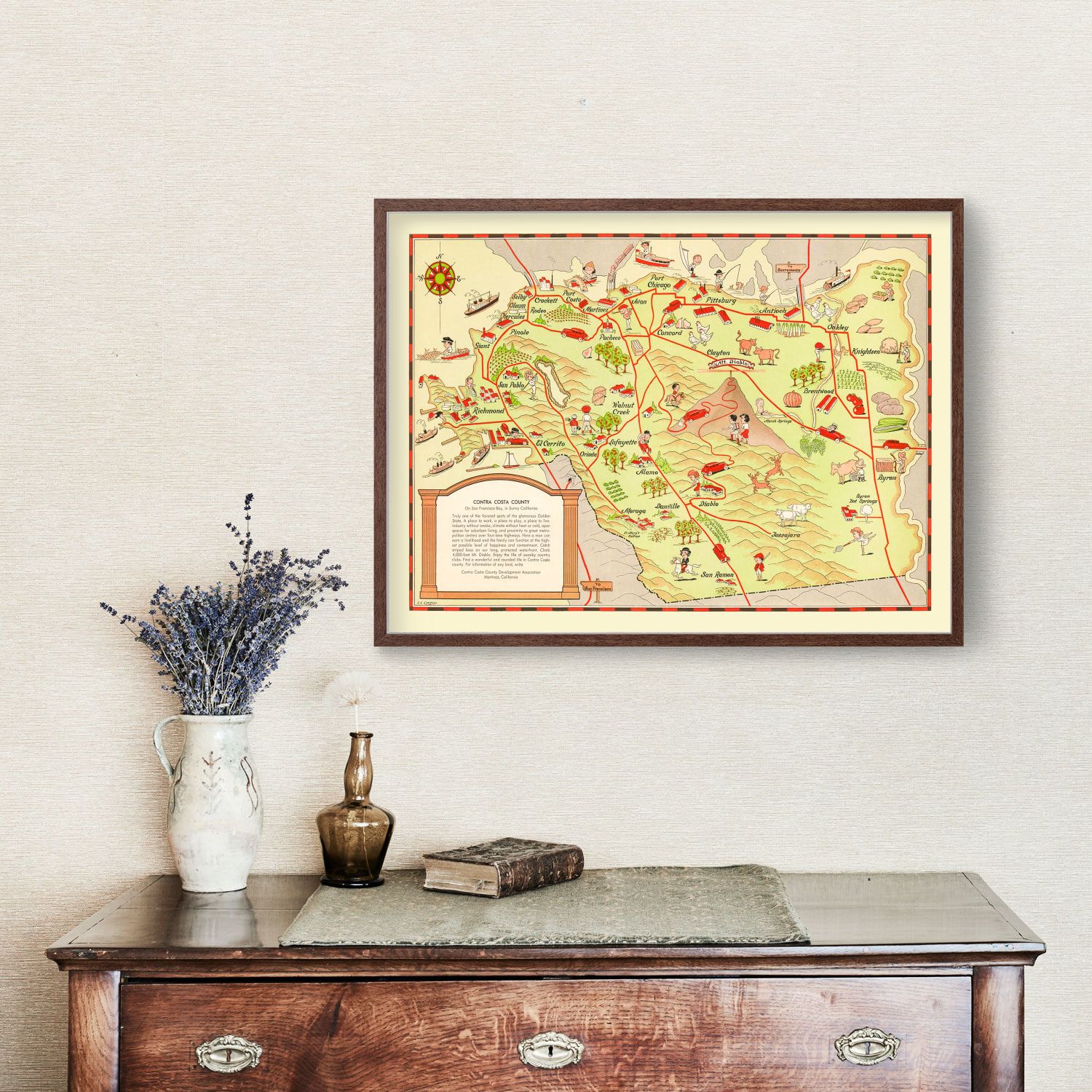 Vintage Map of Contra Costa County, California 1930