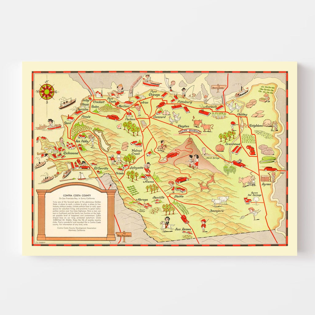 Vintage Map of Contra Costa County, California 1930