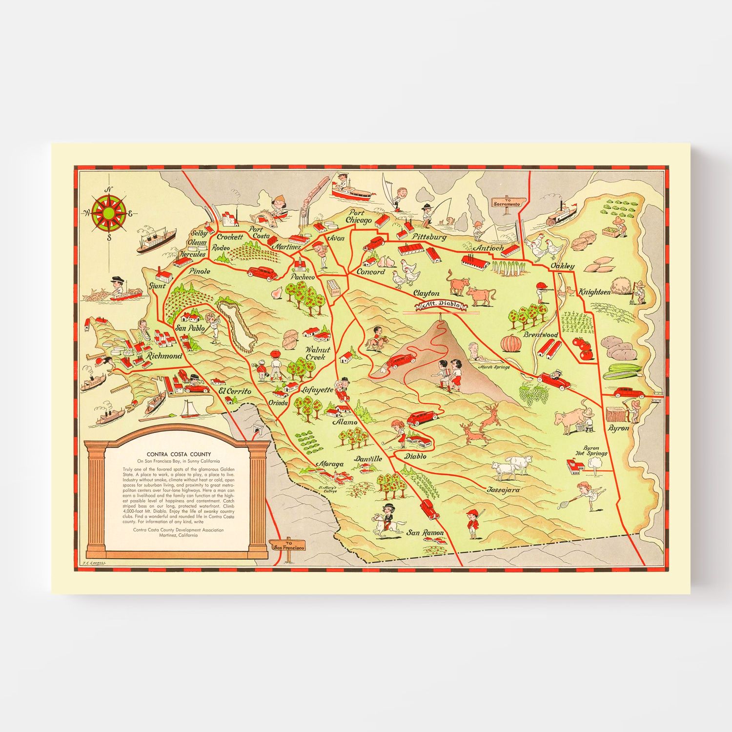 Vintage Map of Contra Costa County, California 1930