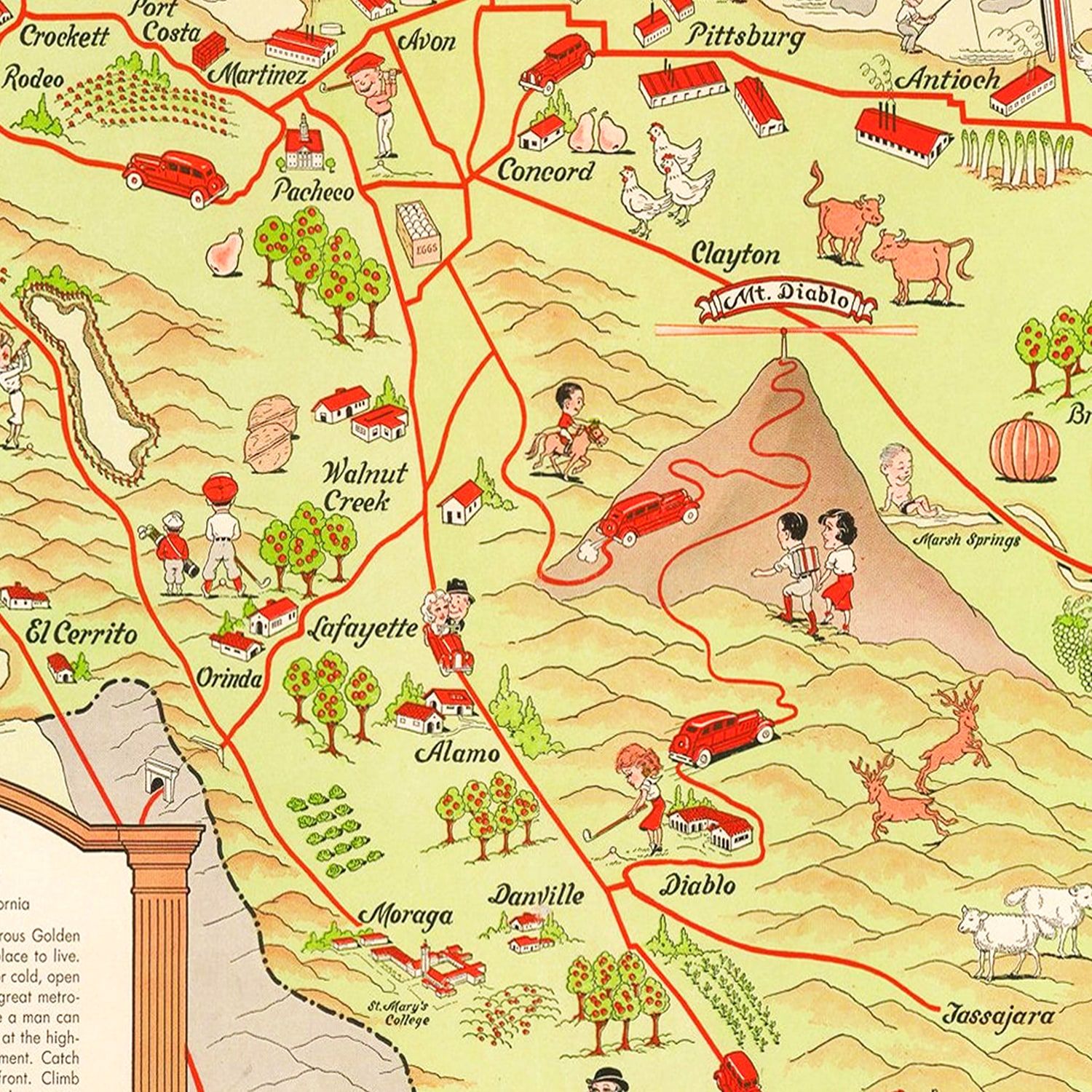 Vintage Map of Contra Costa County, California 1930