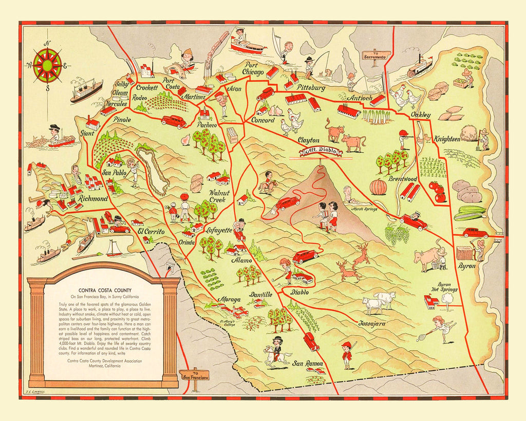 Vintage Map of Contra Costa County, California 1930