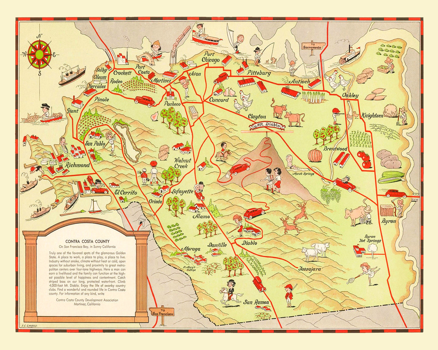 Vintage Map of Contra Costa County, California 1930
