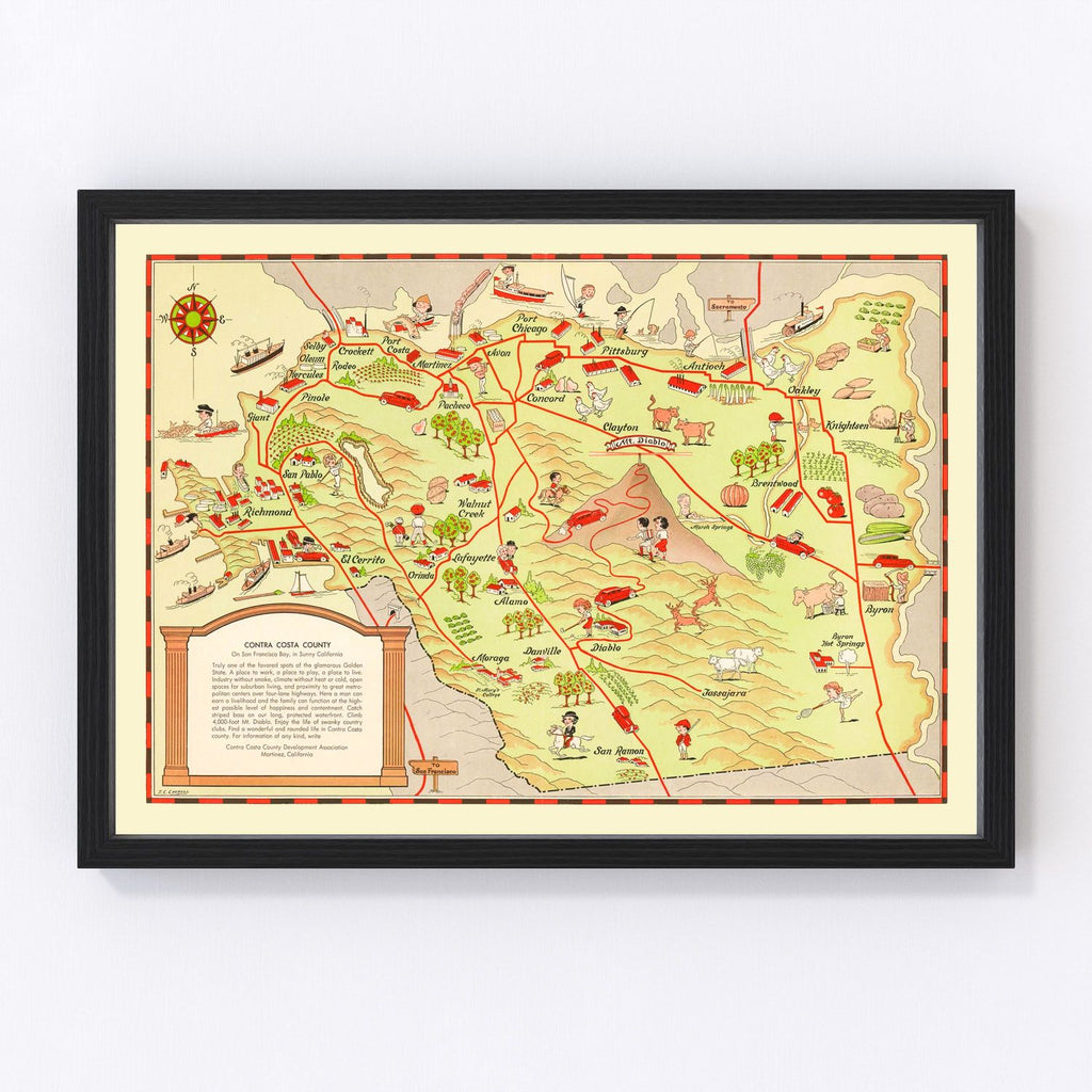 Vintage Map of Contra Costa County, California 1930