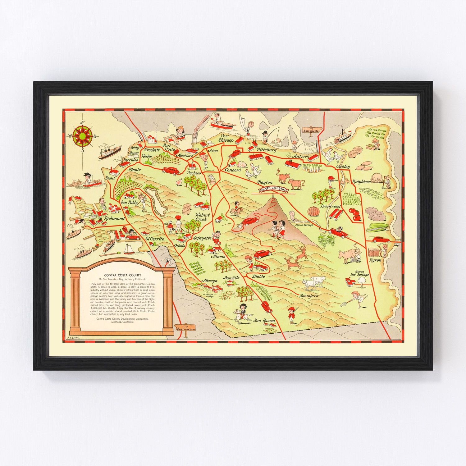 Vintage Map of Contra Costa County, California 1930