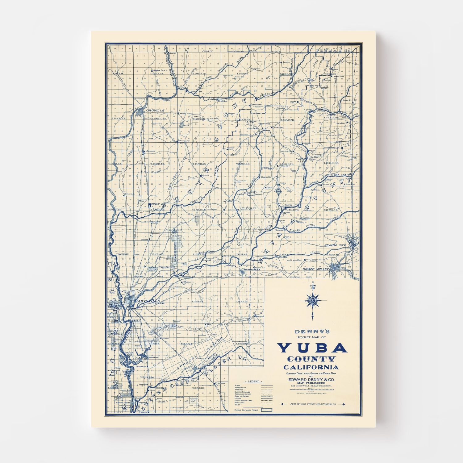 Vintage Map of Yuba County, California 1913