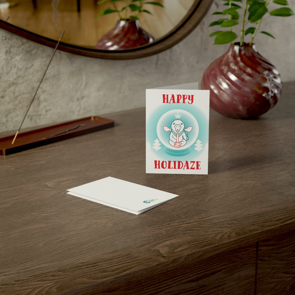 Happy Holidaze Zen Lion Smoking Bong Merry Christmas Greeting Cards (1, 10, 30, and 50pcs)