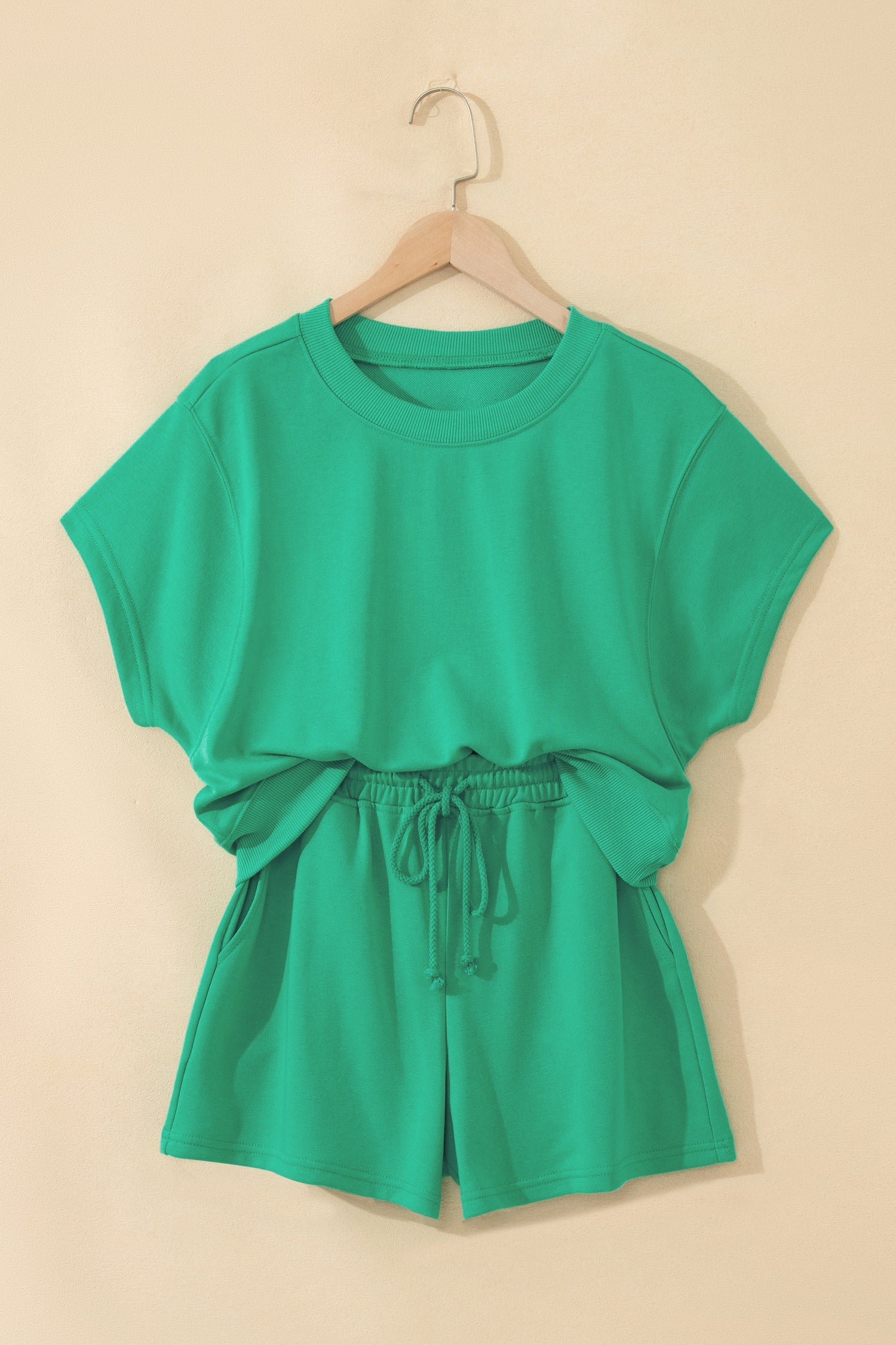 Solid Loose Tee & Drawstring Shorts Set