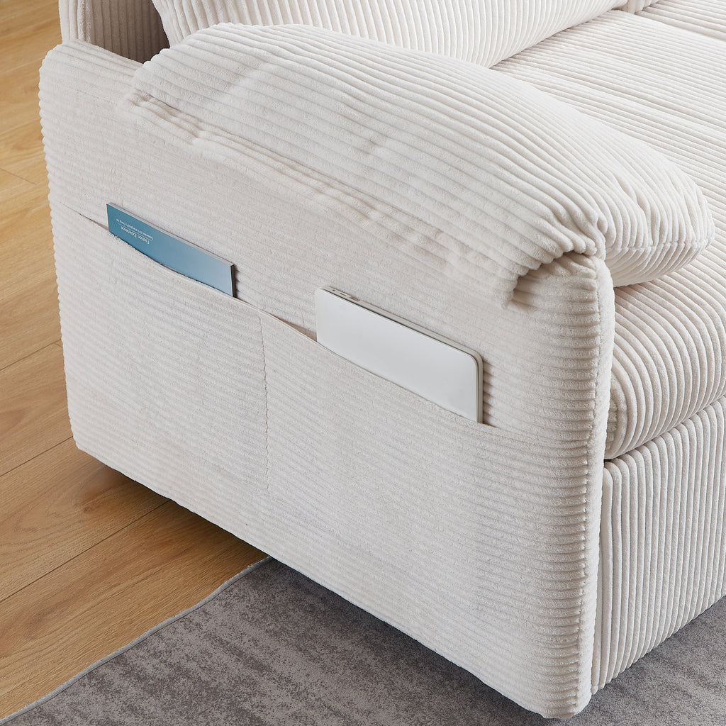 MH'' 64.5 Inch Sleeper Sofa Bed  3-in-1 Adjustable Sleeper with Pullout Bed   2 Pillows and Side Pockets  Soft Corduroy Convertible Sleeper Sofa Bed for Living Room Bedroom Apartment Office